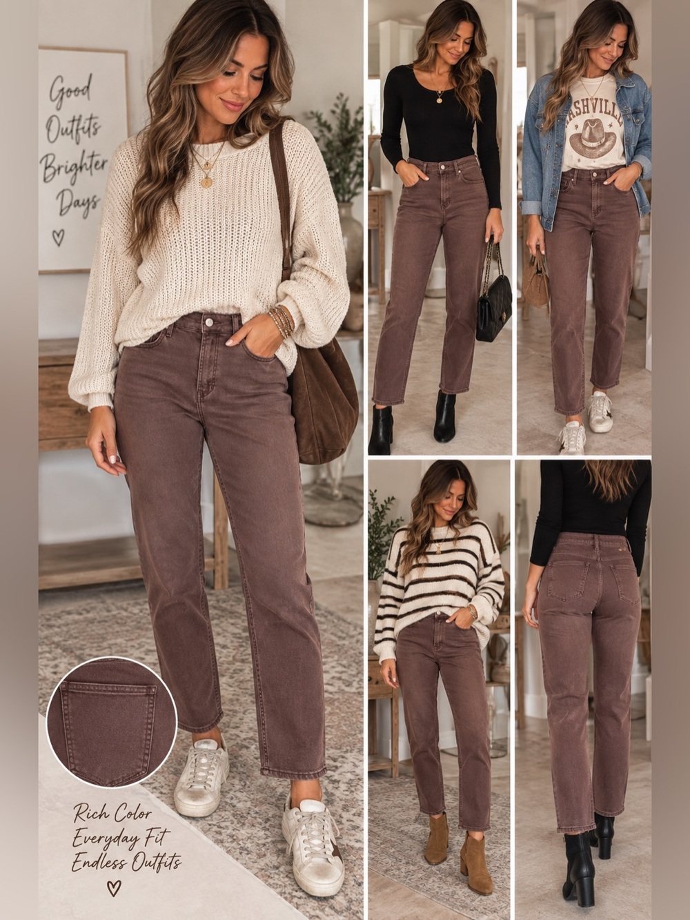 NWT Dear John Blaire Straight Leg Pant In Mocha Brown Size 31/12